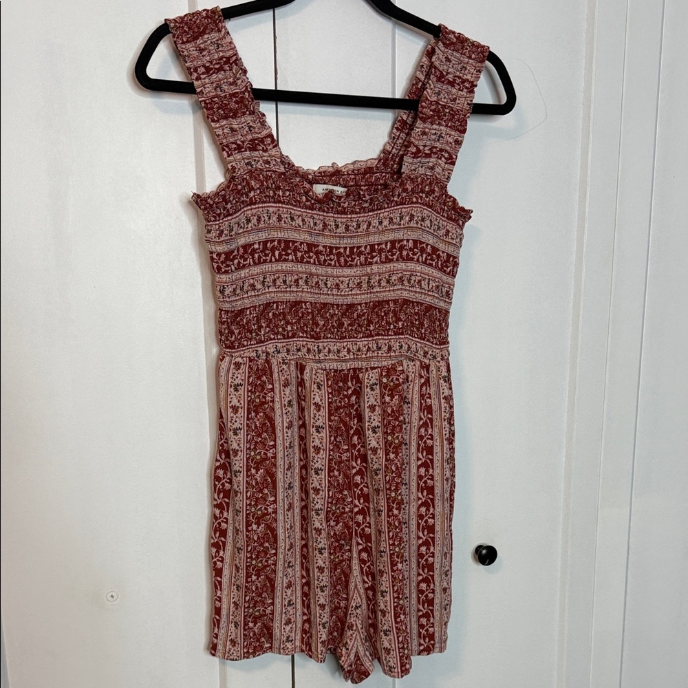 American Eagle Outfitters Red and White Patterned Jumpsuit